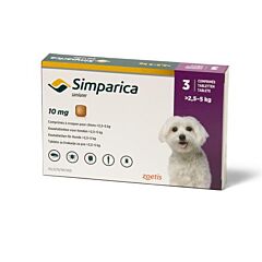 Simparica 10 mg 3 kauwtabl. voor honden (2,5 - 5 kg)