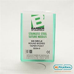 Hechtnaald 3/8 gebogen rond 9 (42mm) rvs 12 stuks B304-9