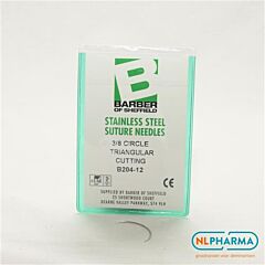 Hechtnaald 3/8 gebogen snijdend 12(30mm) rvs 12stuks B204-12