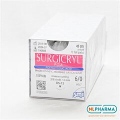 Surgicryl PGA ep-0,7 usp 6/0 DS12mm 45cm 12st. ongekleurd