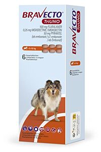 Bravecto Tri Uno 1x6 tablet kleine hond 5-10kg